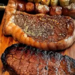 Grilled Steak with Bacon-Wrapped Leeks
