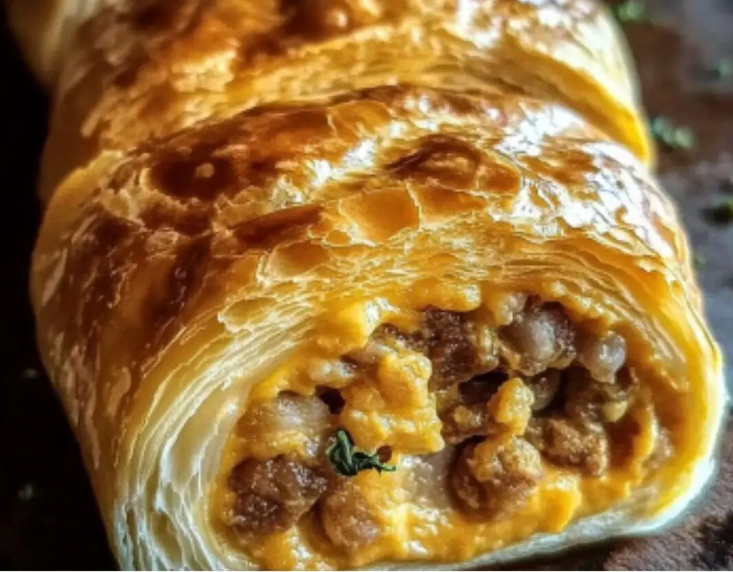 Savory Meat and Cheese Puff Pastry Roll