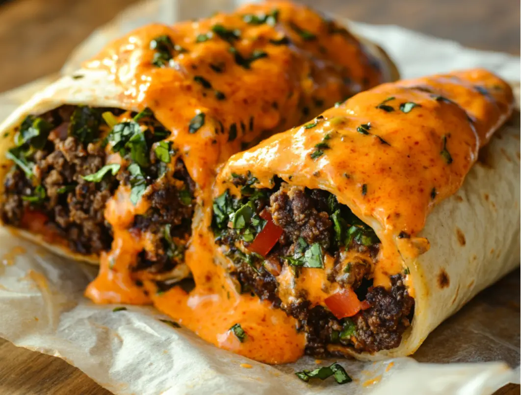 Spicy Beef Burrito with Chipotle Cream Sauce