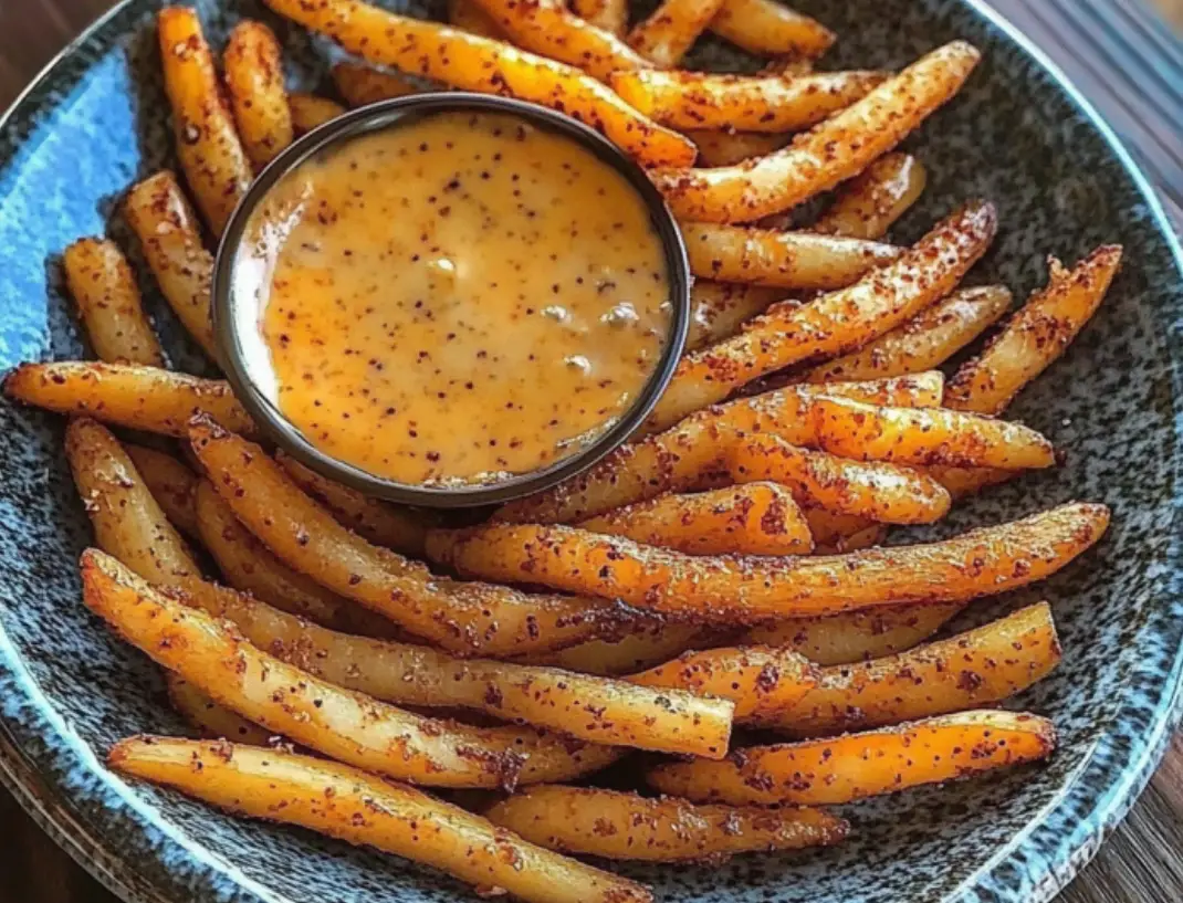 Crispy Seasoned Fries with Honey Mustard Dip