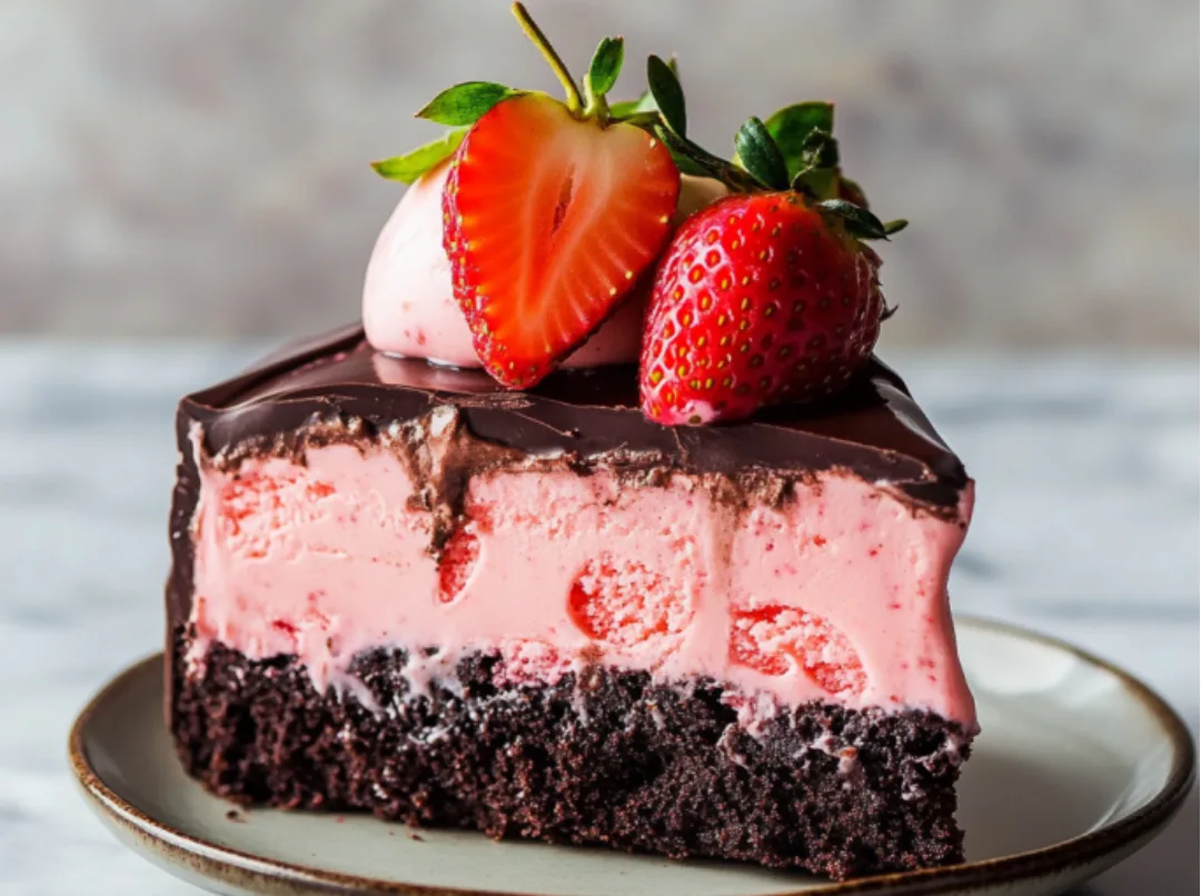 Strawberry Ice Cream Cake with Chocolate Ganache