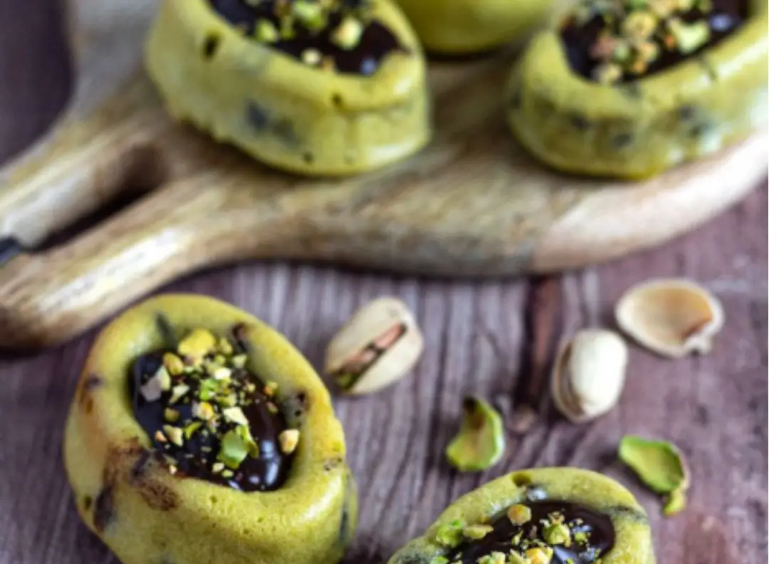 Matcha Pistachio Cakes with Chocolate Ganache