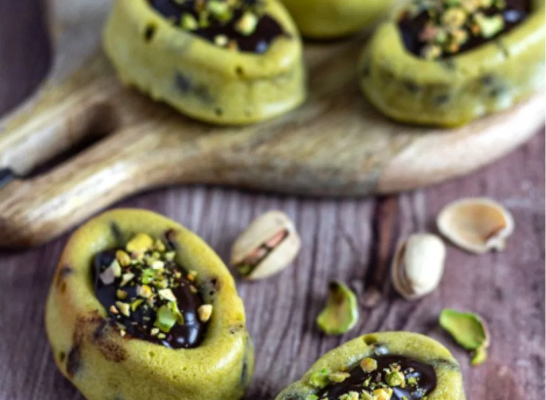 Matcha Pistachio Cakes with Chocolate Ganache