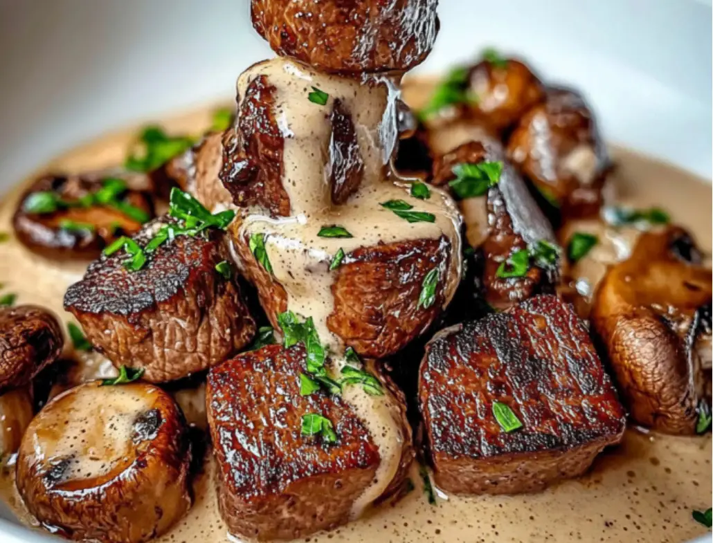Beef and Mushroom Bites with Sauce