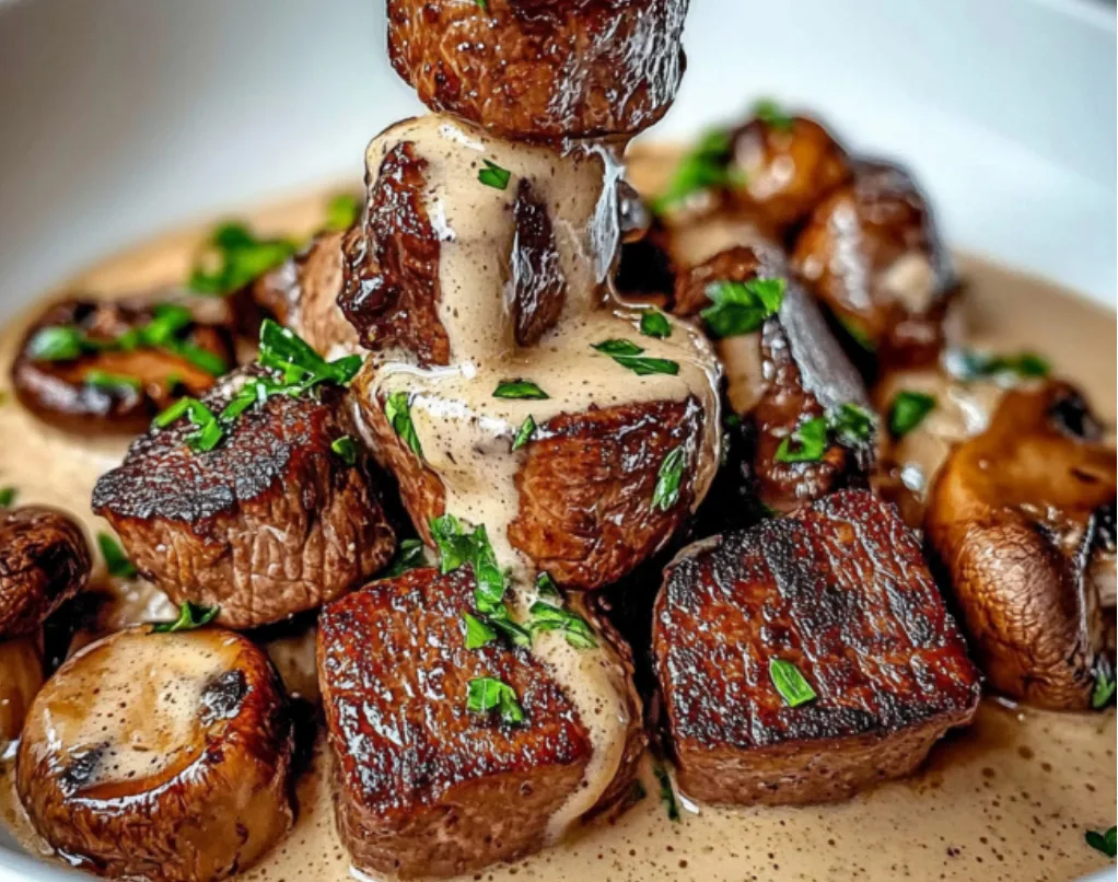 Beef and Mushroom Bites with Sauce