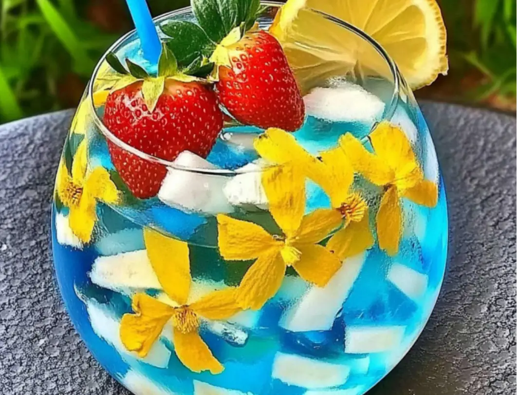 Bright Blue Drink with Fruits & Lemon