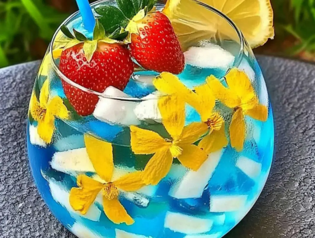 Bright Blue Drink with Fruits & Lemon