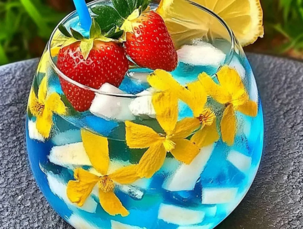 Bright Blue Drink with Fruits & Lemon
