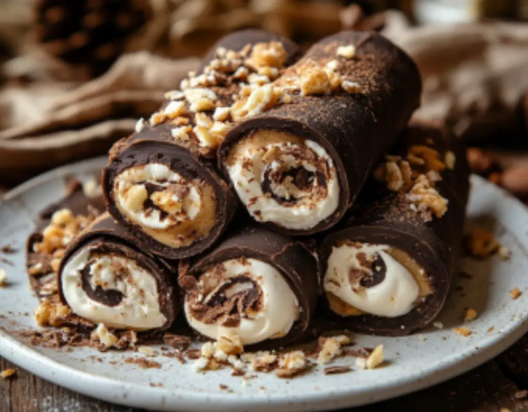 Chocolate-Covered Cannoli Rolls with Nut Crunch