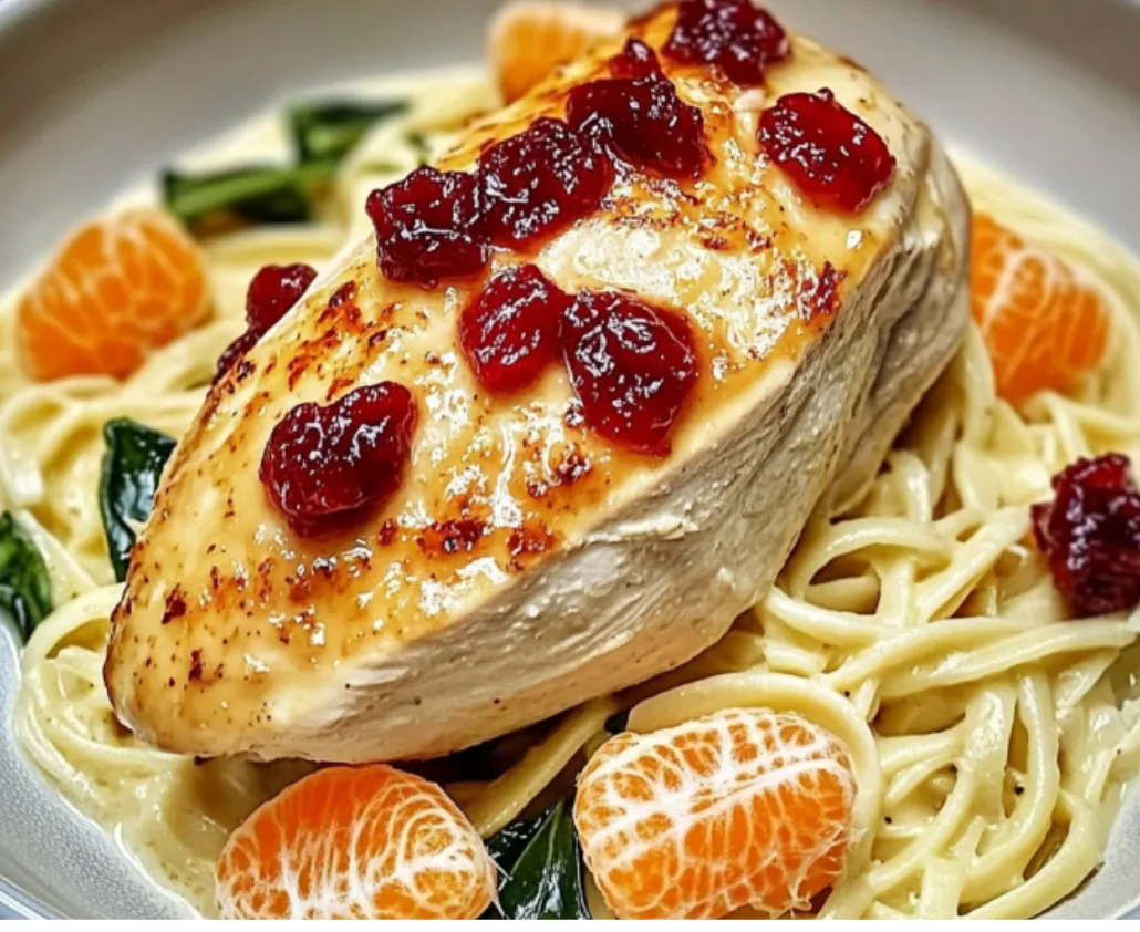 Cranberry Orange Glazed Chicken with Alfredo Pasta