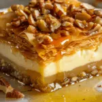 Layered Custard Baklava with Nuts and Honey Syrup