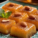 Traditional Middle Eastern Basbousa (Semolina Cake with Almonds)