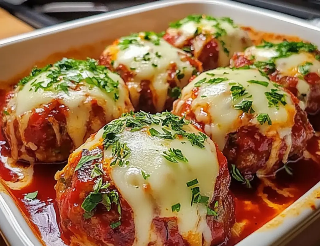Baked Mozzarella Stuffed Meatballs