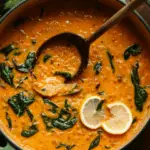 Creamy Red Lentil Soup with Spinach and Lemon