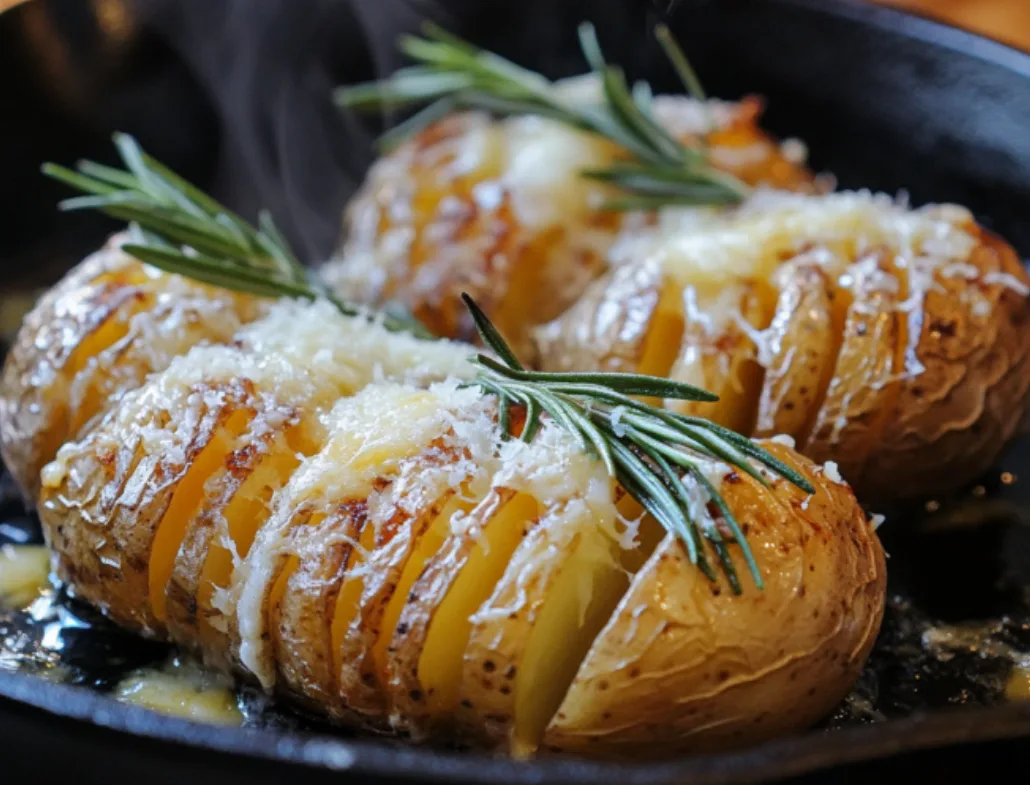 Garlic Butter Hasselback Potatoes with Rosemary and Parmesan