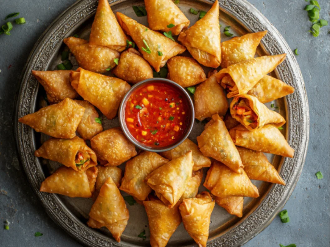 Crispy Vegetable Samosas with Sweet Chili Dip