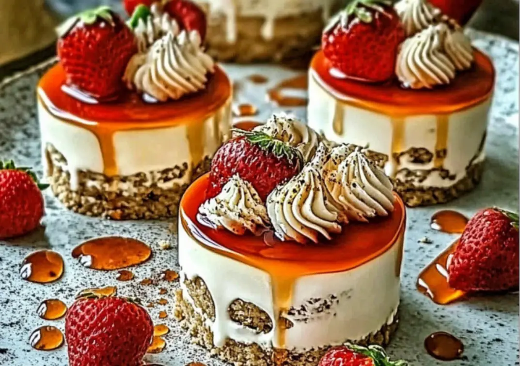 Strawberry Caramel Mini Cheesecakes