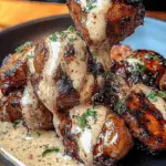 Grilled Chicken Meatballs in Creamy Garlic Sauce