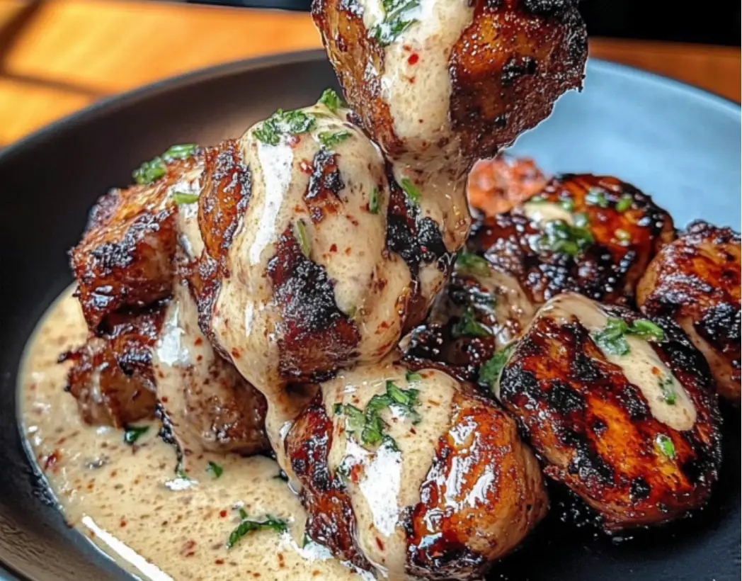 Grilled Chicken Meatballs in Creamy Garlic Sauce