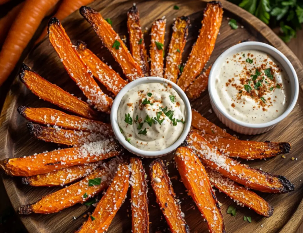 Oven-Roasted Carrot Fries with Creamy Garlic Dipping Sauce