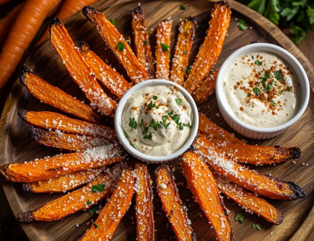 Oven-Roasted Carrot Fries with Creamy Garlic Dipping Sauce