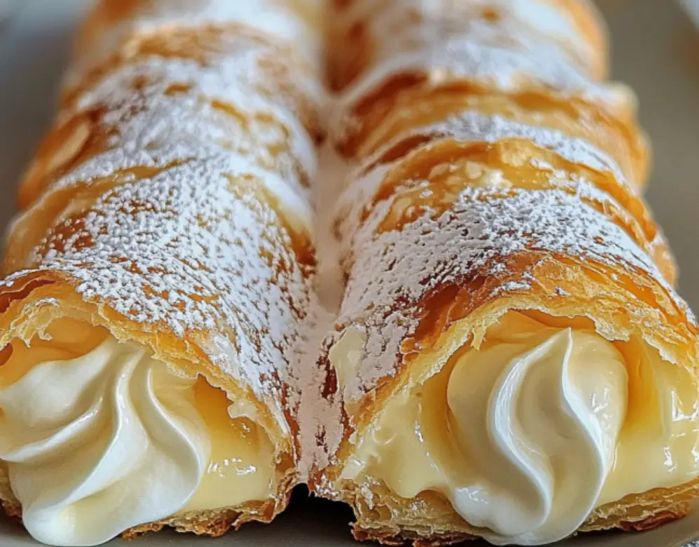 Vanilla Cream Horns with Powdered Sugar