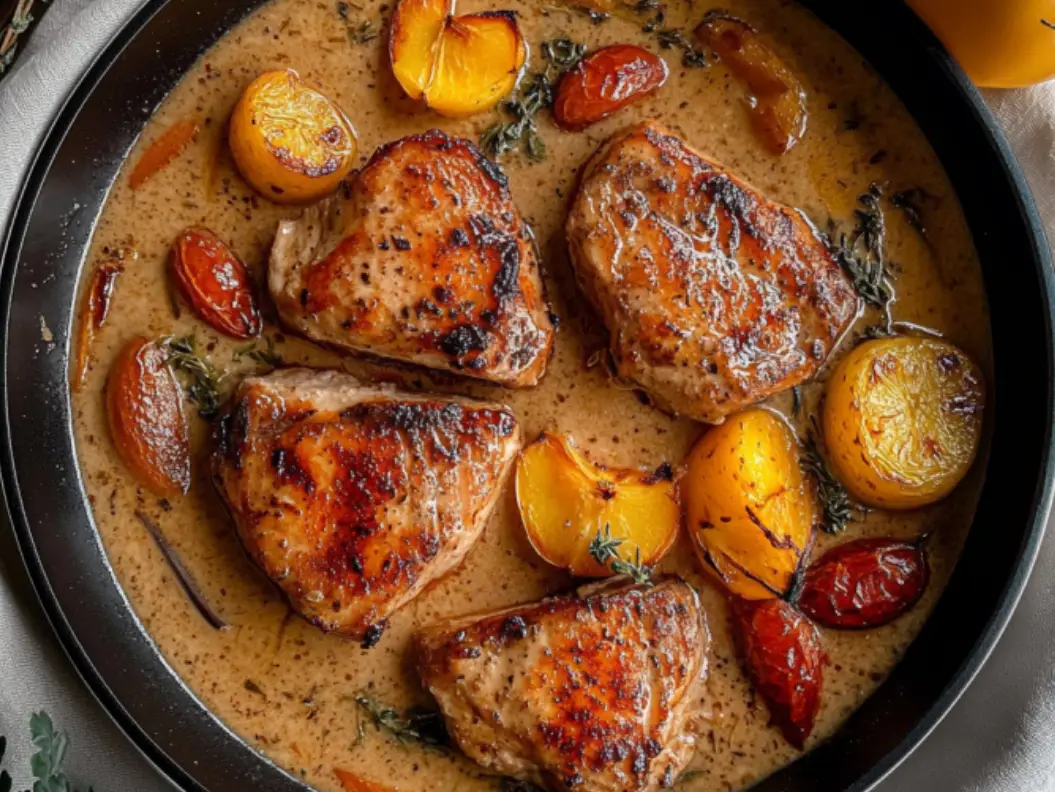 Peach and Thyme BEEF Chops Skillet