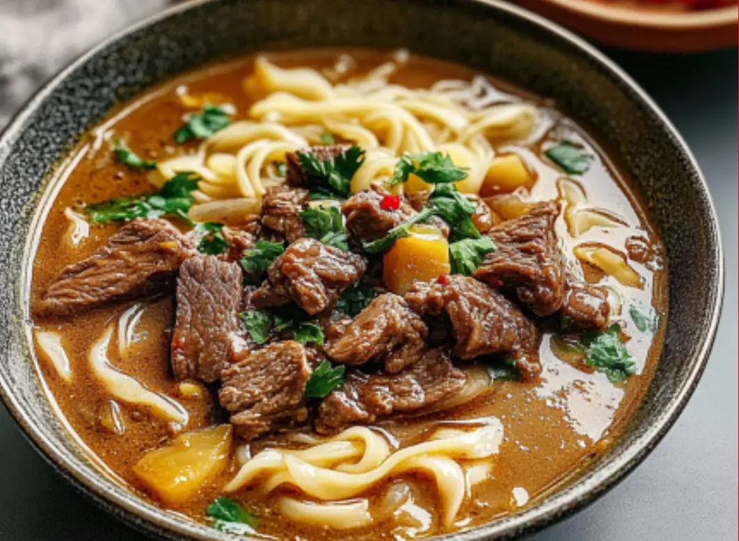Delicious Satay Beef Noodle Soup