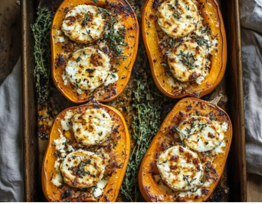 Stuffed Roasted Butternut Squash with Goat Cheese
