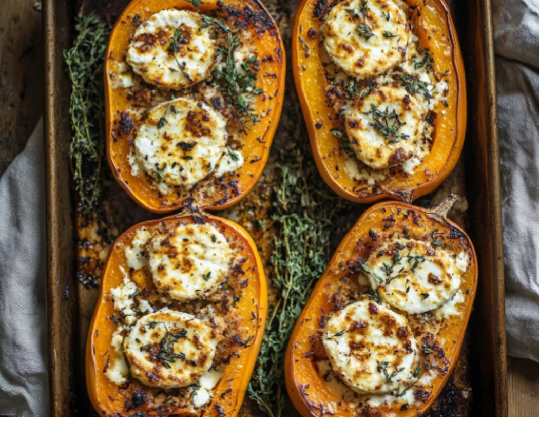 Stuffed Roasted Butternut Squash with Goat Cheese