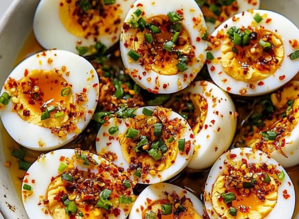 Chili Garlic Deviled Eggs
