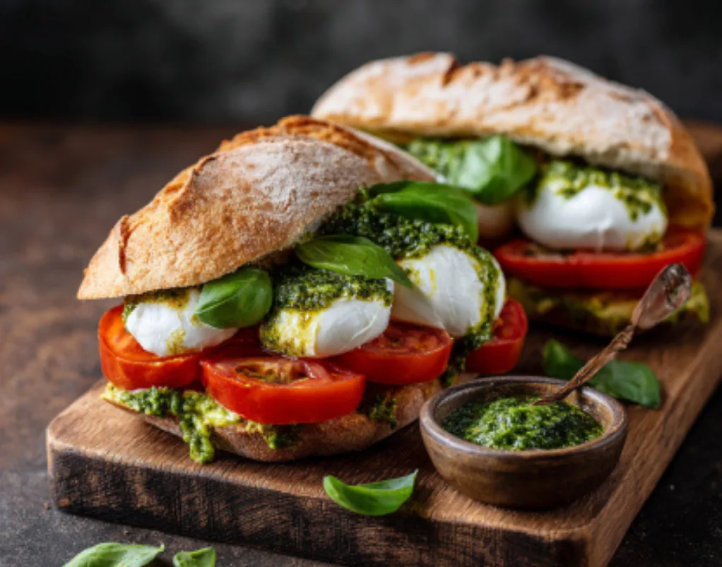 Grilled Eggplant and Pesto Panini with Sun-Dried Tomatoes
