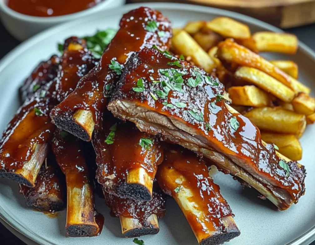 Sticky BBQ Ribs with Fries