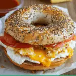 Cheesy Egg and Tomato Breakfast Bagel