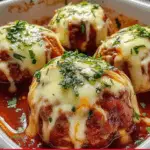 Cheese-Stuffed Meatballs in Marinara Sauce