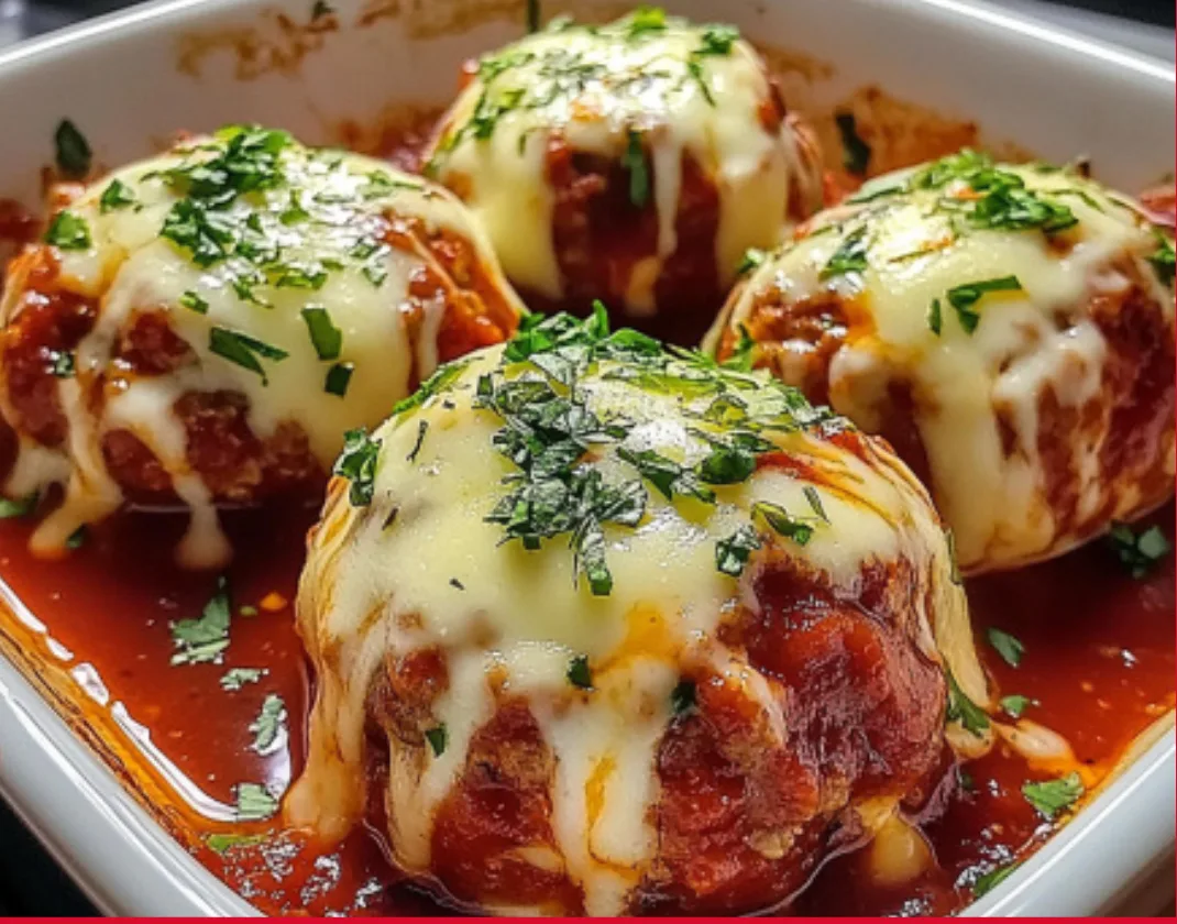 Cheese-Stuffed Meatballs in Marinara Sauce