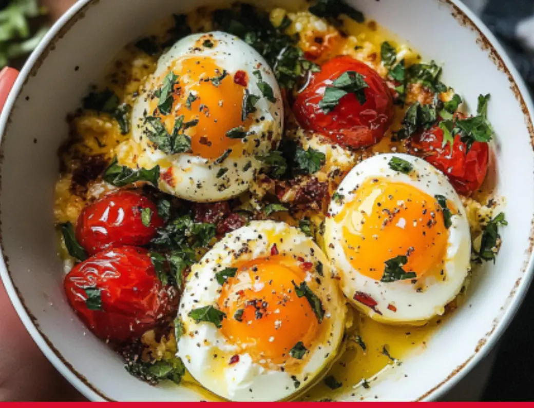 Soft-Boiled Eggs with Herbed Tomato and Garlic Oil