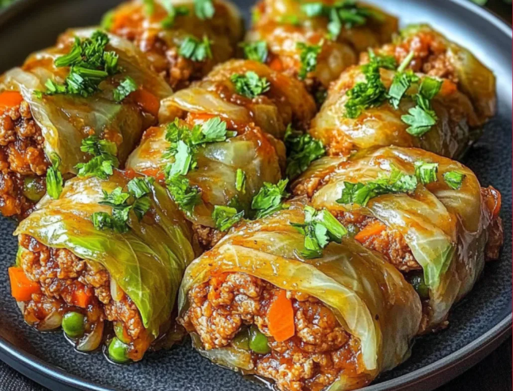 Stuffed Cabbage Rolls with Ground Beef and Vegetables