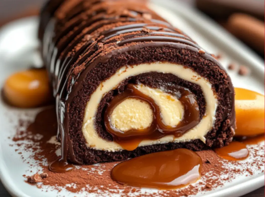 Chocolate Caramel Swiss Roll