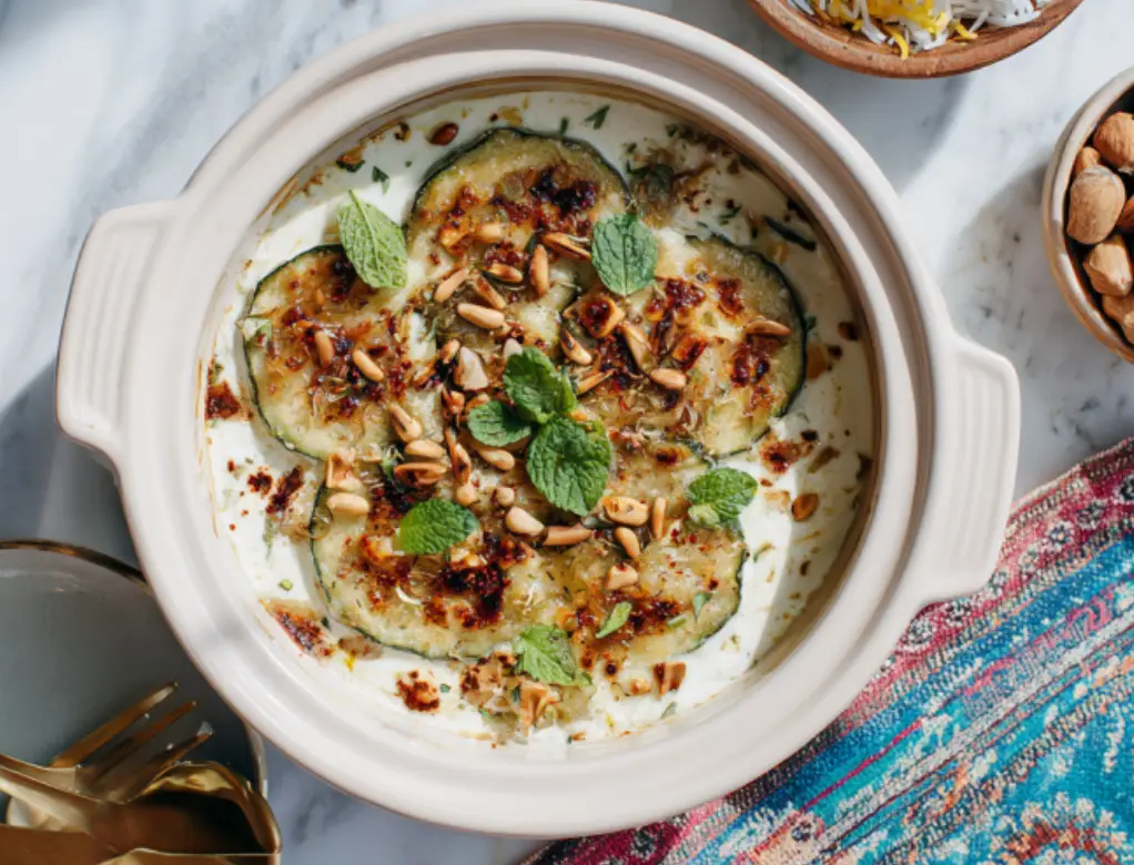 Lebanese Kousa bi Laban (Stuffed Zucchini in Yogurt Sauce)
