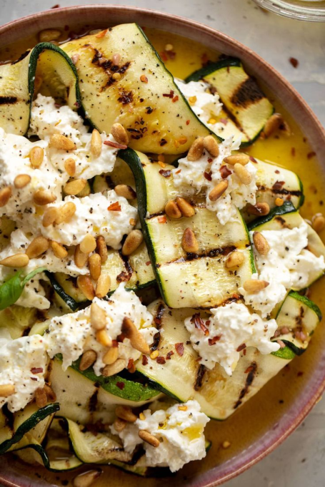 Grilled Zucchini with Whipped Ricotta & Pine Nuts