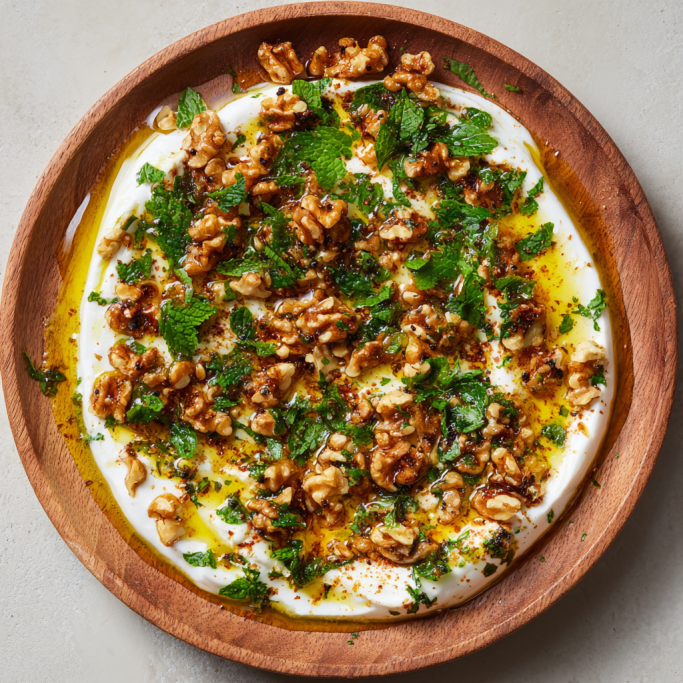 Whipped Greek Yogurt with Chili Honey Walnuts & Mint