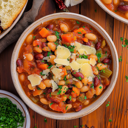 Rustic 15‑Bean Soup with Veggies and Parmesan