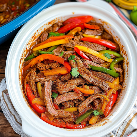 Tender Crockpot Steak Fajitas with Peppers