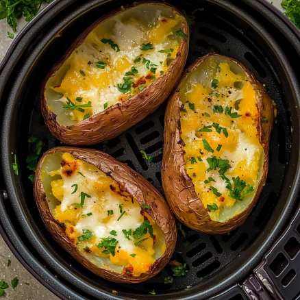 Cheesy Air Fryer Baked Potatoes with Herbs