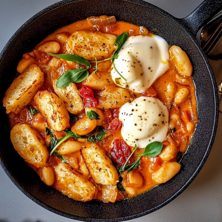 Tuscan White Bean Skillet with Mozzarella