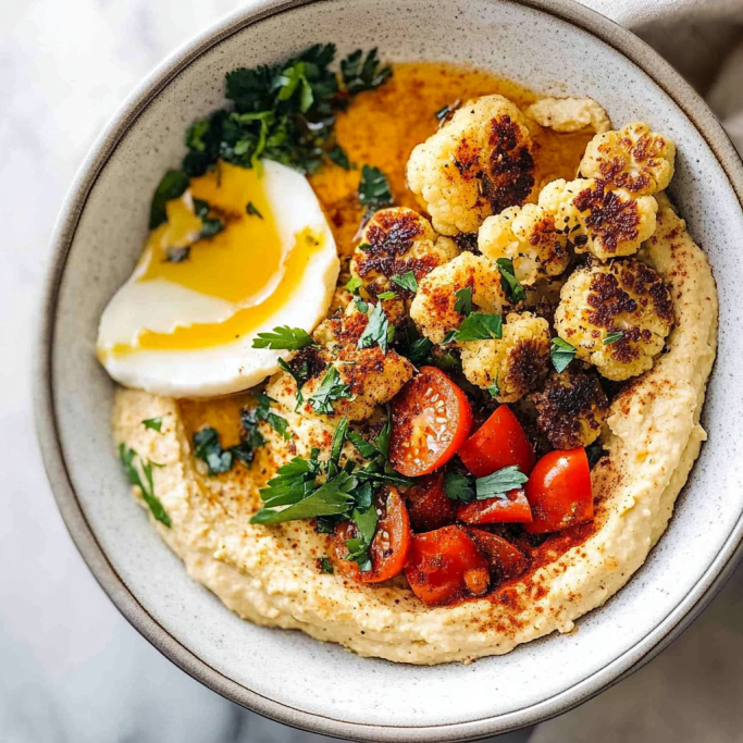 Mediterranean Hummus Bowl with Roasted Cauliflower