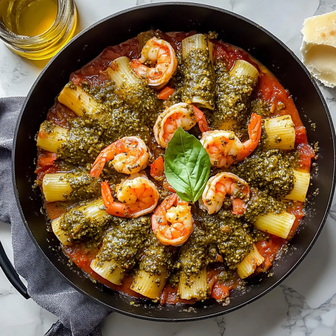 Shrimp Pesto Rigatoni Bake