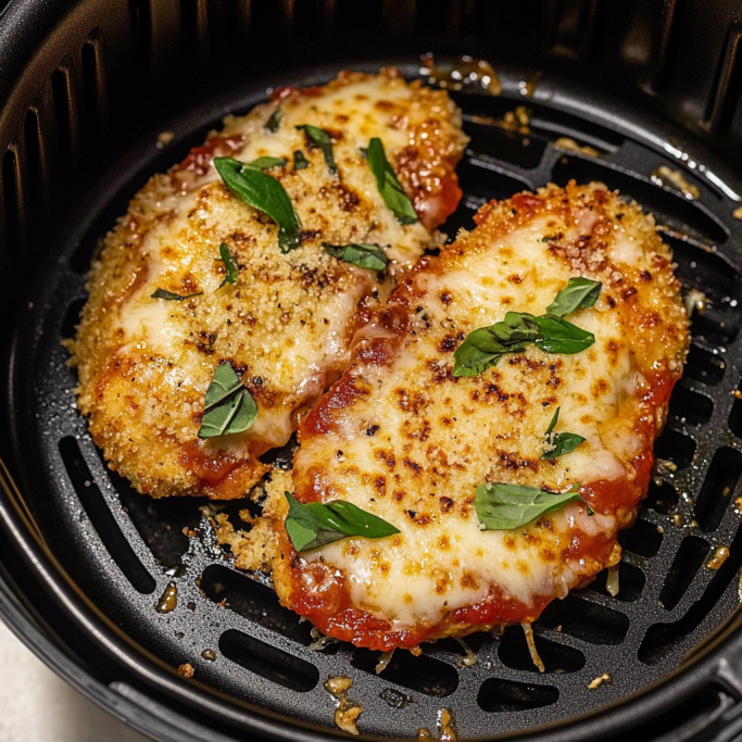 Air Fryer Chicken Parmesan with Fresh Basil