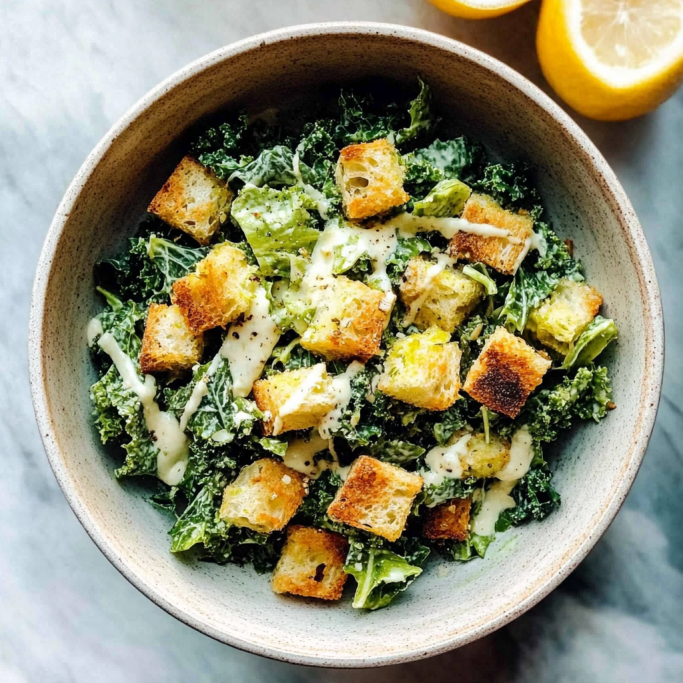 Kale Caesar Salad with Croutons